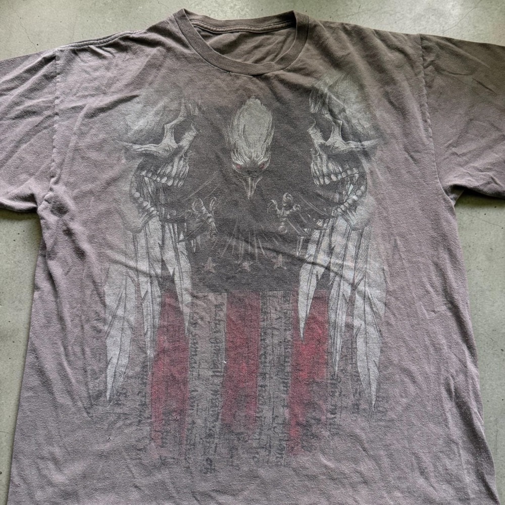 Vintage MMA Elite Shirt Mens Large Gray Y2K Cyber Grunge Eagle Skull Graphic Tee